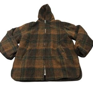 Fox Knapp Wool Plaid Jacket Mens L Brown Hooded Full Zip Vintage Sportswear
